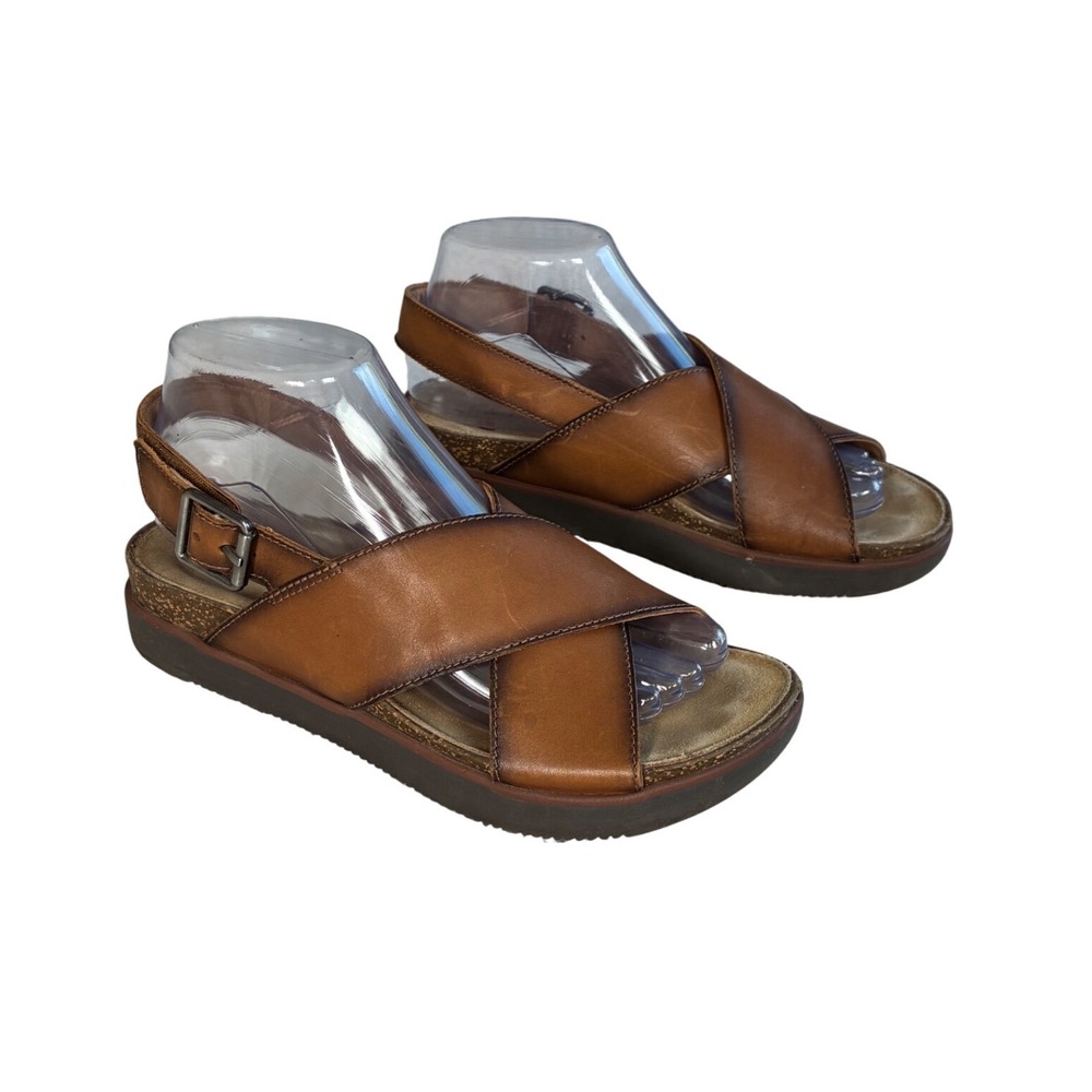 Clarks Karsea Ankle Tan Brown Leather Criss Cross Strap Sandals Womens 7.5 M
